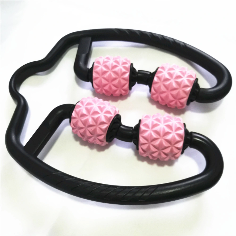 4 Wheels Yoga Ring Clip Deep Tissue Massage Roller, Pink and Gray