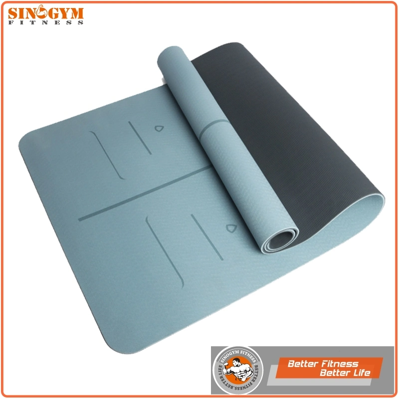 Dual Color TPE Yoga Pilate Exercise Mat with Posture Guidance Line