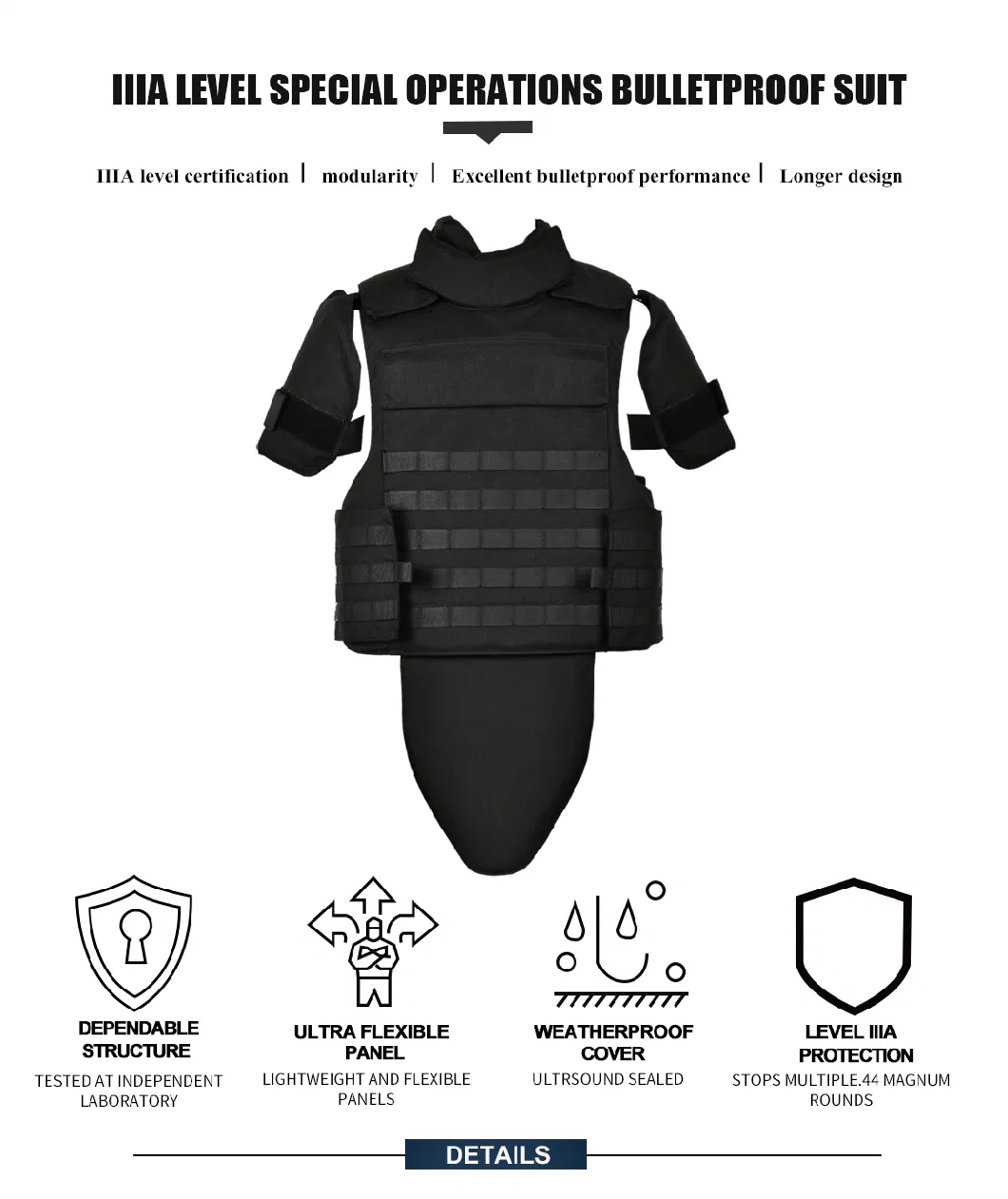 Modular Full Body Protective Bulletproof Clothing for Military and Police Operations Nij Iiia Bulletproof Vest