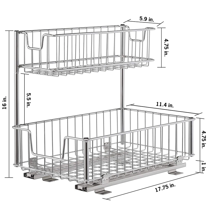 2 Tier Pull out Cabinet Storage Organizer Under Sink Kitchen Storage Rack with Sliding