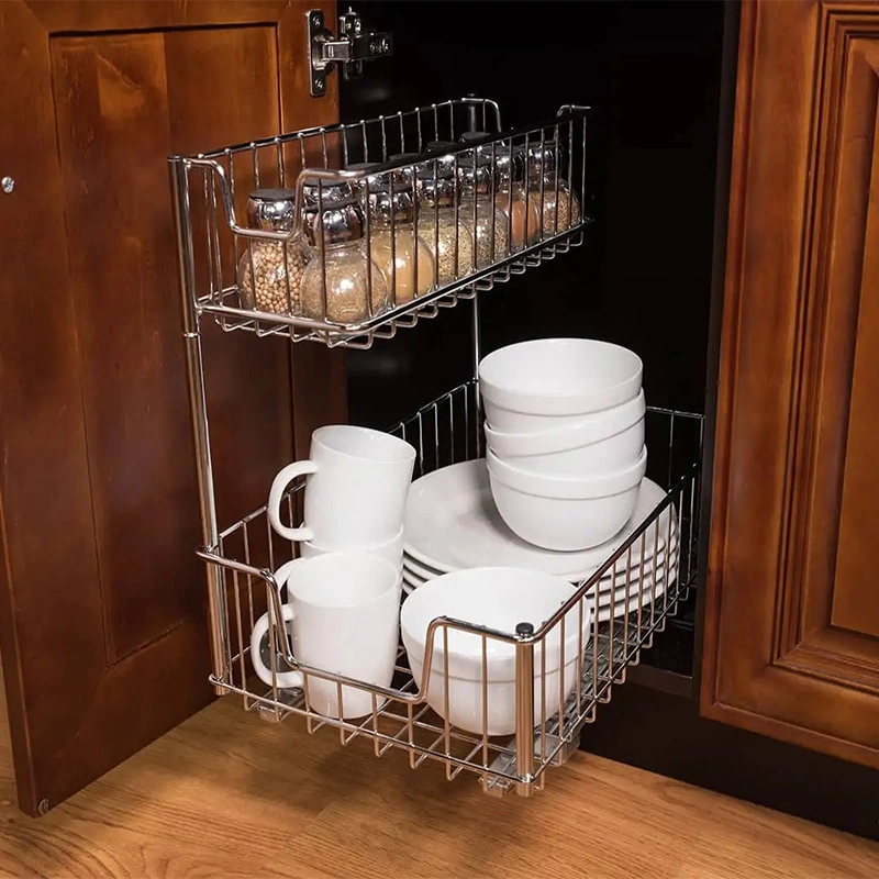 2 Tier Pull out Cabinet Storage Organizer Under Sink Kitchen Storage Rack with Sliding