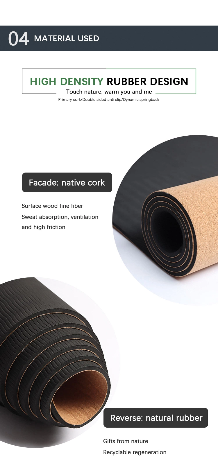 4mm Non-Slip Custom Logo Printed Pilates Eco Cork Yoga Mat