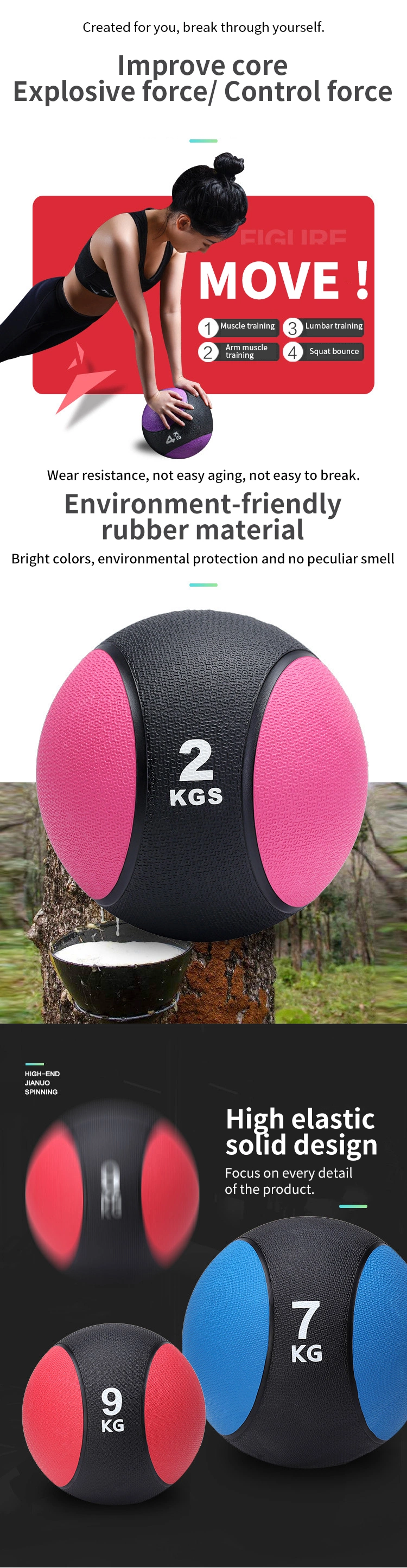 Solid Rubber Medicine Ball Core Exercise Weight Ball Balance Medicine Ball