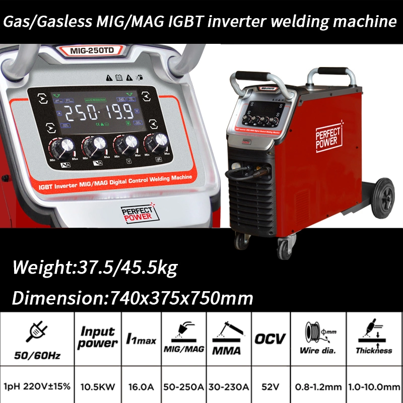 Soldador MIG MIG-250td Gas Gasless CO2 MIG Welding Machine 4 in 1 3 in 1 Mag MMA MIG Welder