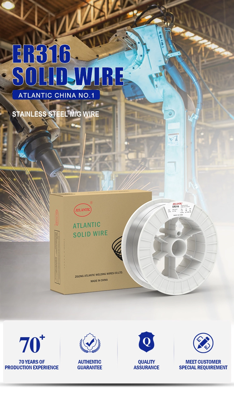 Atlantic Er316 1.2mm MIG Wire Solid Wire 98% Ar Plus 2% CO2 Gas Shielded