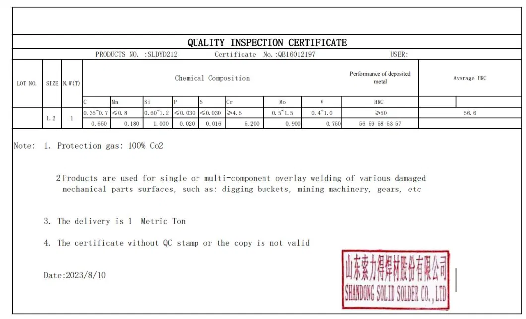 Hard Facing Welding Wire Sldyd212 HRC 56.6