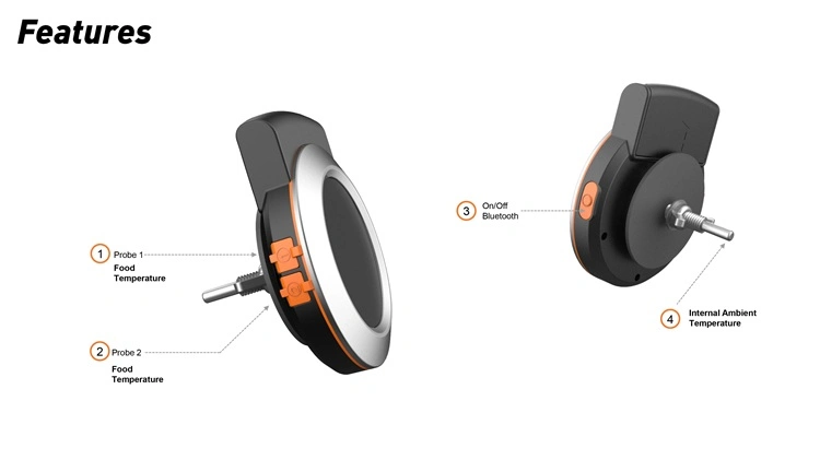 Bluetooth Wireless Dual Probe Meat Thermometer for BBQ Grill Lid