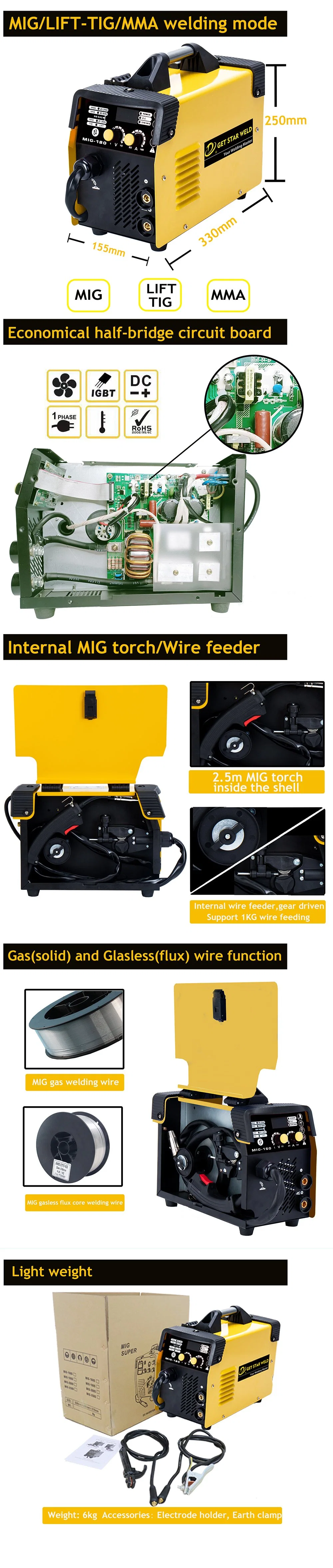 Get Star Weld MIG180 Other TIG MIG Arc Welders, Metal Stainless Steel Portable Arc Welding Machine, Gasless MIG 3 in 1 Welding Machine