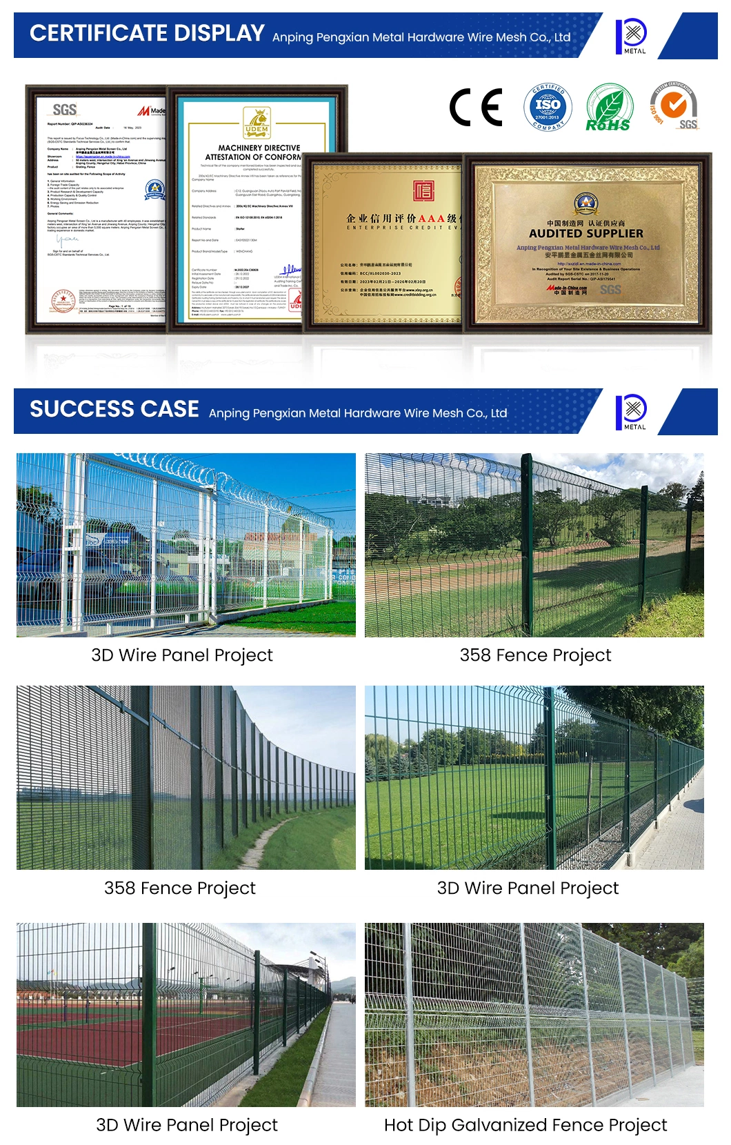 Pengxian 2 X 2 Welded Wire Fence China Wholesalers 2.4 M High V Mesh Security Fencing 5.0mm Diameter Curved Welded Wire Mesh Panel Fence