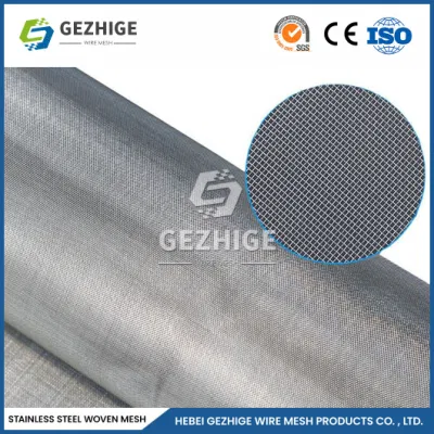Gezhige Metal Mesh Stainless Steel Factory China cable de 1 pulgadas Malla 0,14mm espesor del alambre 0,222 malla Acero inoxidable alambre de malla Malla