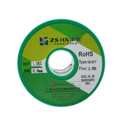  Suministro de la fábrica de 0,8 mm de cable de soldadura sin plomo, estaño colofonia con núcleo fundente Sn0.3AG0.7cu soldadura de estaño de núcleo de alambre