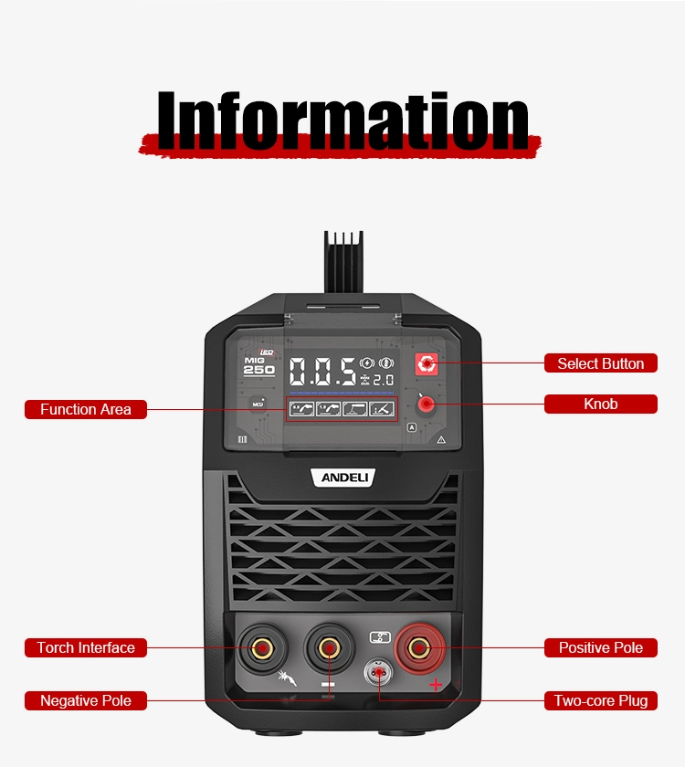 Andeli MIG-250 LED MIG MMA Lift TIG Gasless Flux MIG Welding Machine