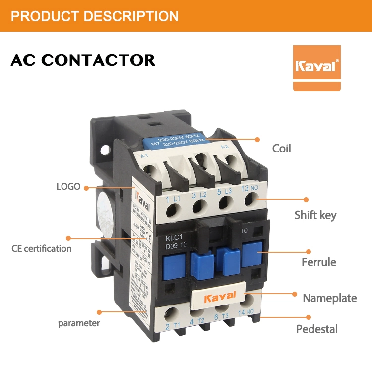 Kayal Electric Magnetic Copper Coil Contactors 9A 16A 25A 40A 80A 100A 125A Contactor