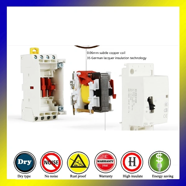 2no 2nc 25A 4p DIN Rail Modular AC Contactor for Household