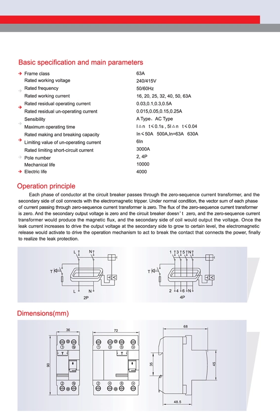 High Quality 3p Ezc Compact Circuit Breaker Knl1-63