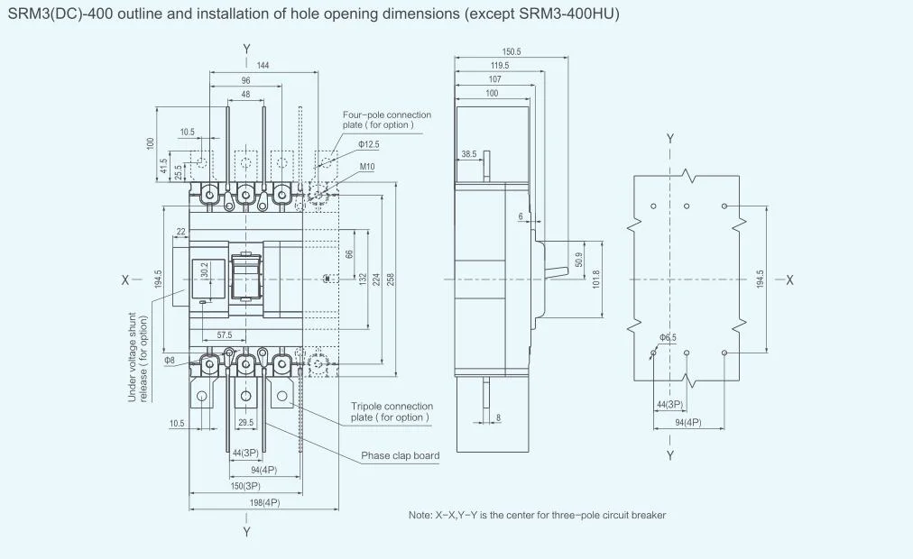 Three Phase DC 1000V 1500V 250A 320A 400A 630A 800A Molded Case Circuit Breaker MCCB