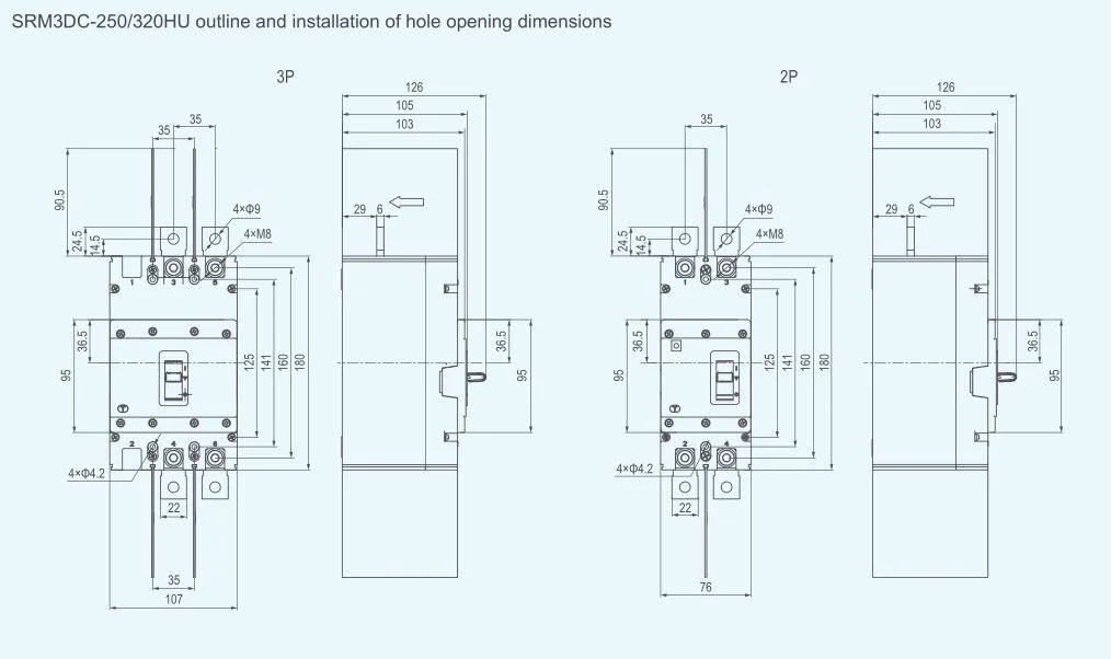 Three Phase DC 1000V 1500V 250A 320A 400A 630A 800A Molded Case Circuit Breaker MCCB