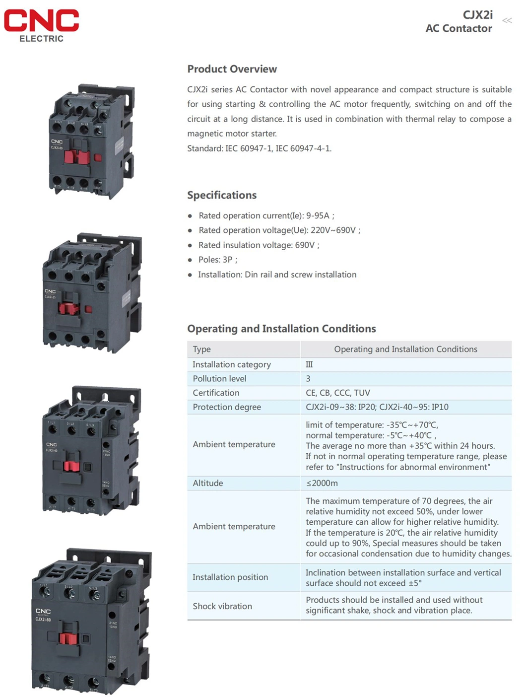 CNC New Design Cjx2I Series 3p Contactor 9A ~ 95A AC Electric 3 Poles Magnetic Contactor