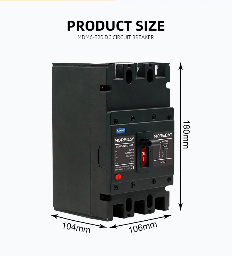 Moreday DC Moulded Case Circuit Breaker Switch 3p 4p 1000V 1500V 63A 100A 125A 200A 250A 400A 630A 800A 1000A 1250A DC MCCB
