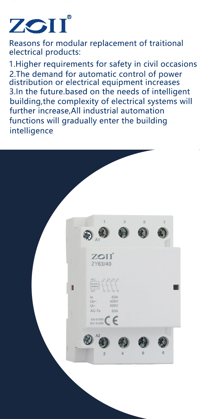 Hot Selling Zoii CT 25A 220V 1no1nc AC Contactor Automatic Type Modular Contactor