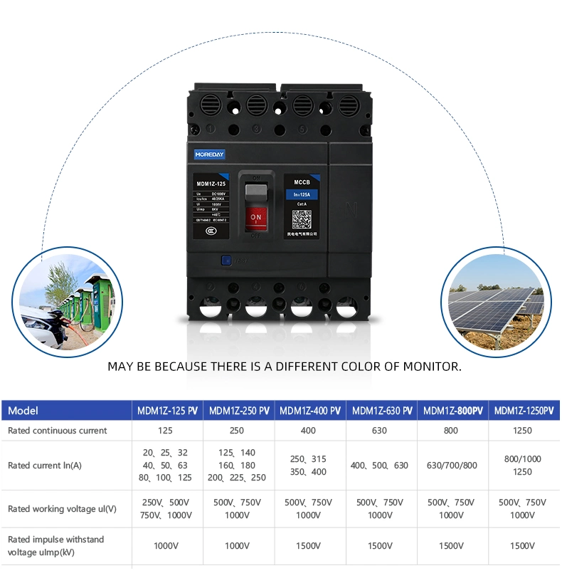 Moreday DC MCCB PV 2p 1000V 3p 1500V 80A to 400A Mould Case Circuit Breaker