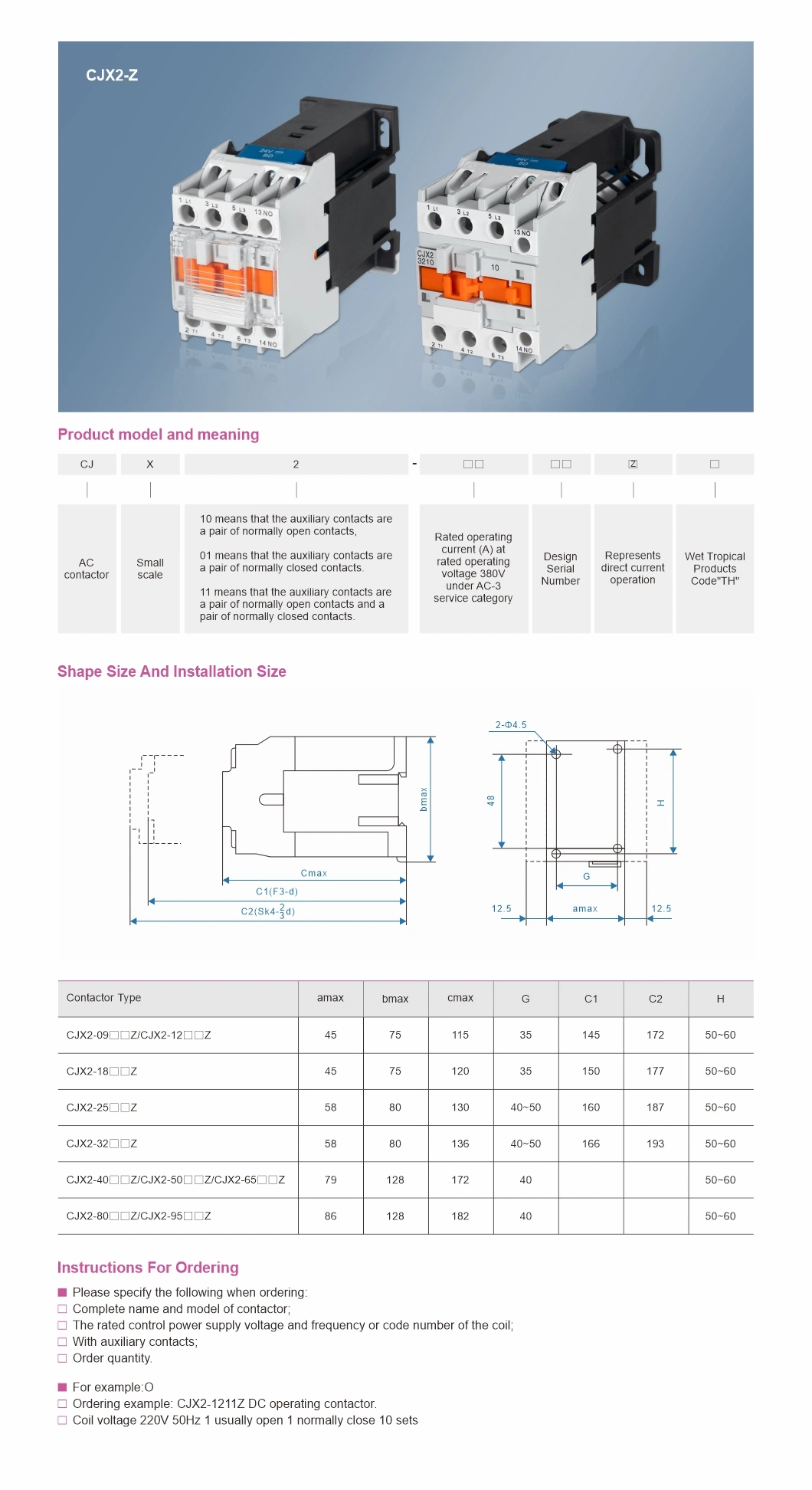 Manufacturer Cjx2-1810z AC/DC Contactor for Energy Storage System