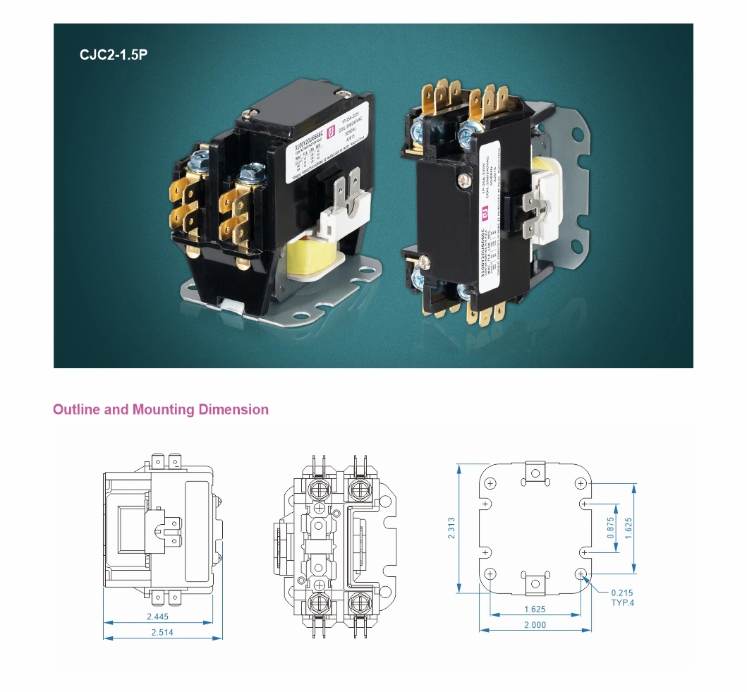 Cjc2-1.5p 25A AC Contactor 1p 2p 3p 4p Magnetic Contactor Air Conditioning