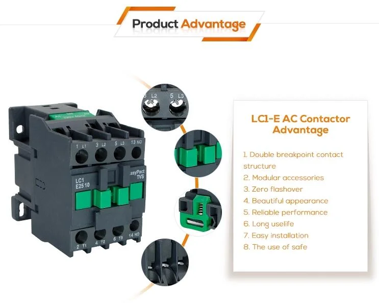 Contactor LC1-E LC1e80m5n 80A AC220V 1 Normally Open 1 Normally Closed