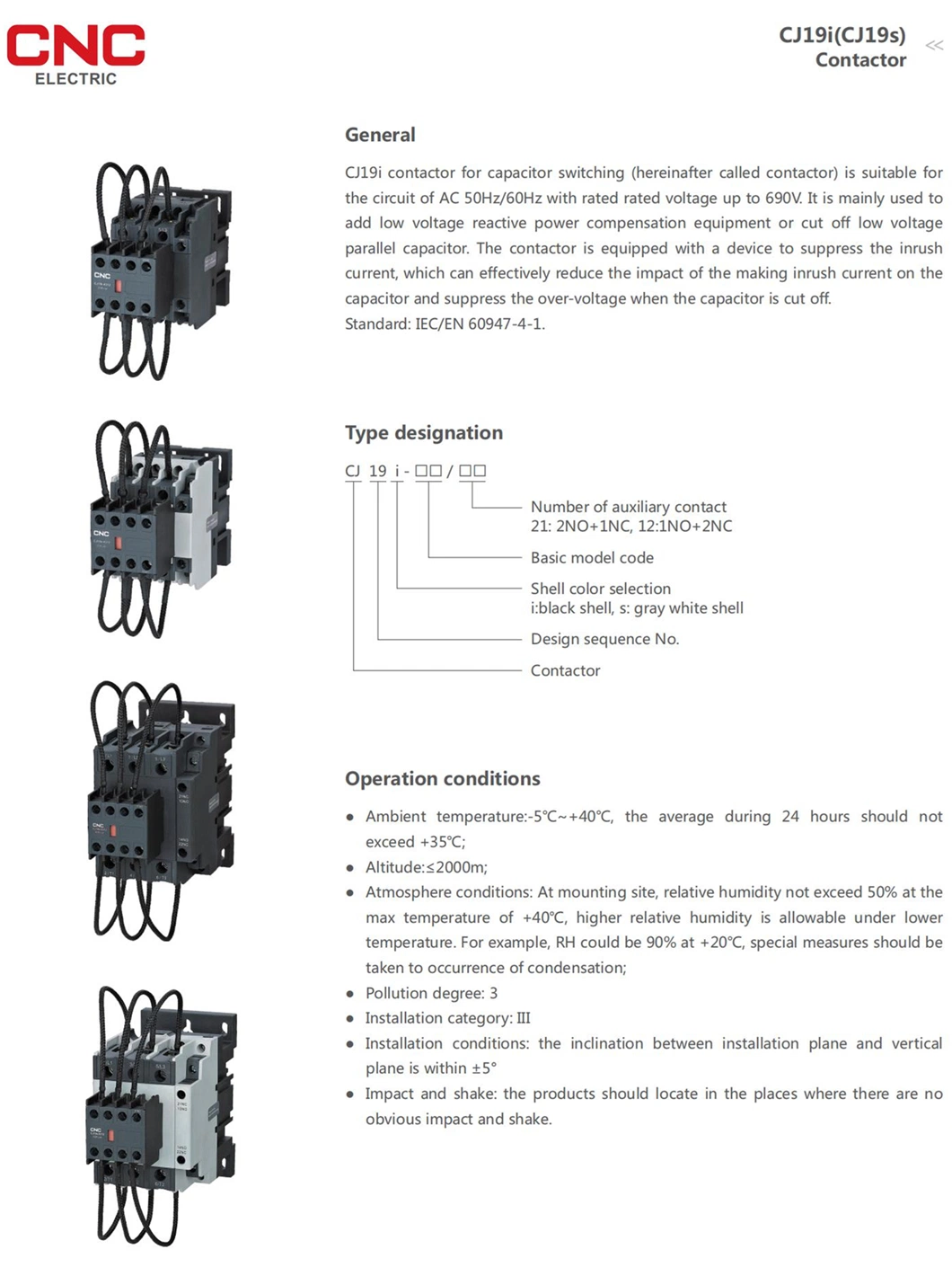 CNC High Quality Cj19I 380V 3 Poles Capacitor Changeover AC Contactor 50/60 Hz