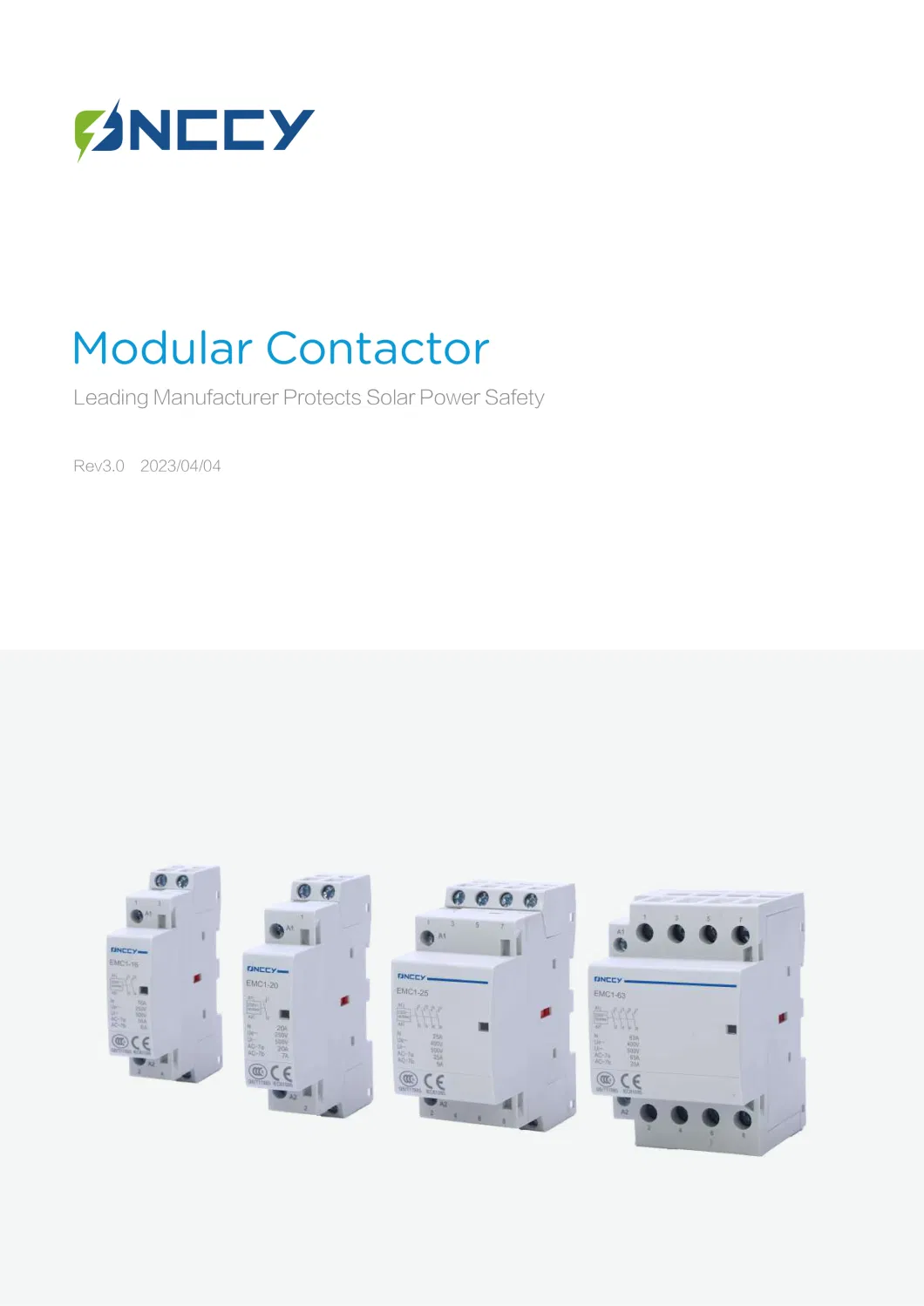 AC Modular Contactor EMC2 2p 1, 2modules 12V-230V 16A-63A for Solar PV, Battery Energy Storage