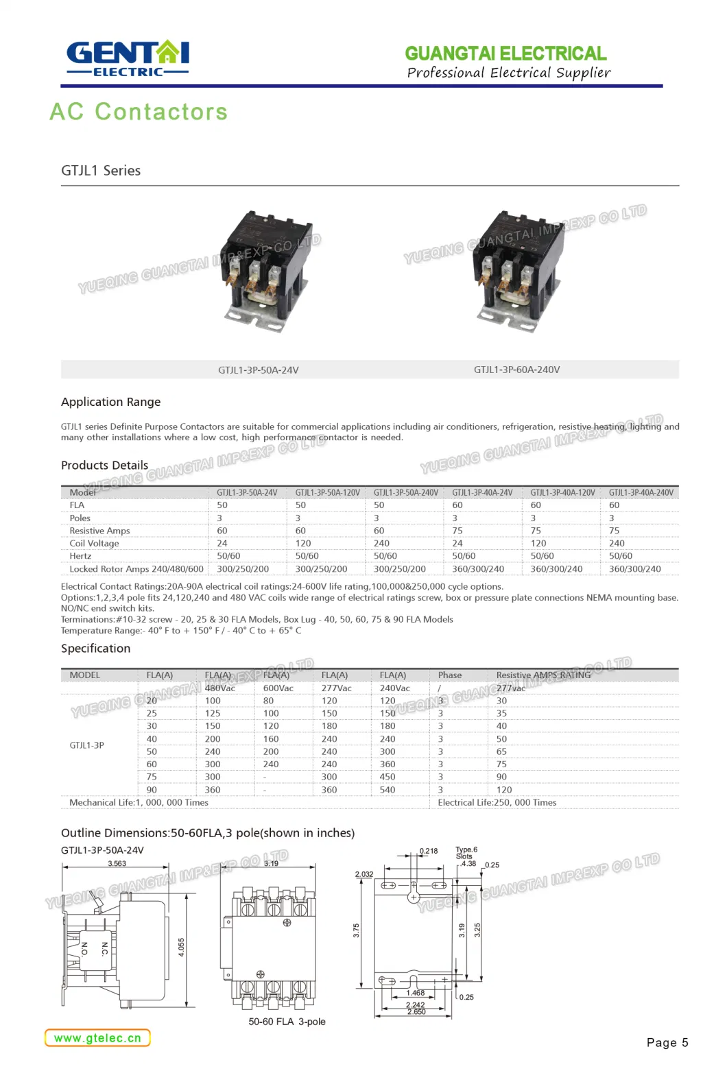 HVAC Motor Definite Purpose 2p 30A Coil 24/120/240VAC Dp AC Contactor