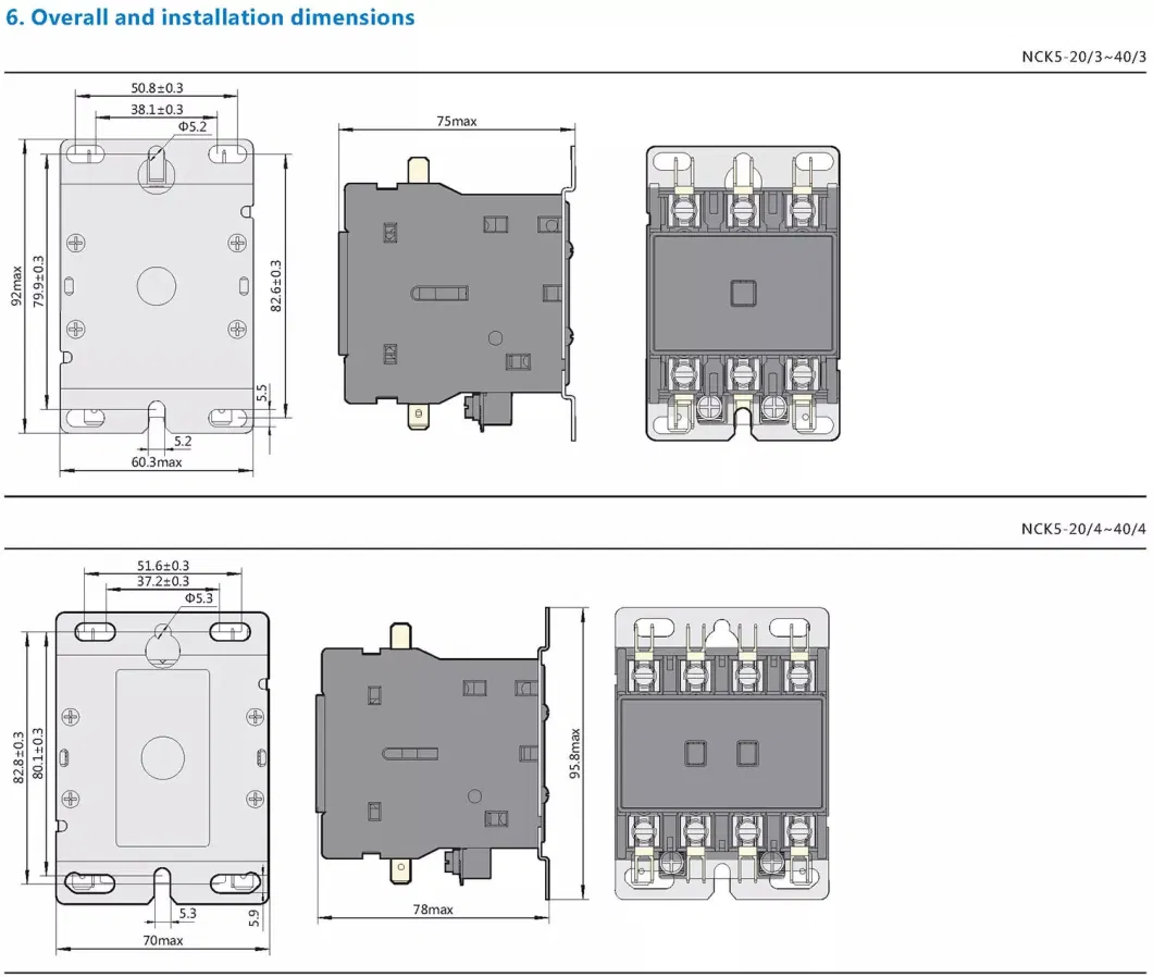 Chint Nck5 Nck5-25/1 Nck5-25/2 Nck5-32/1 Nck5-32/2 Nck5-40/1 Nck5-40/2 25A 32A 40A Air Conditioner Definite Purpose Contactor