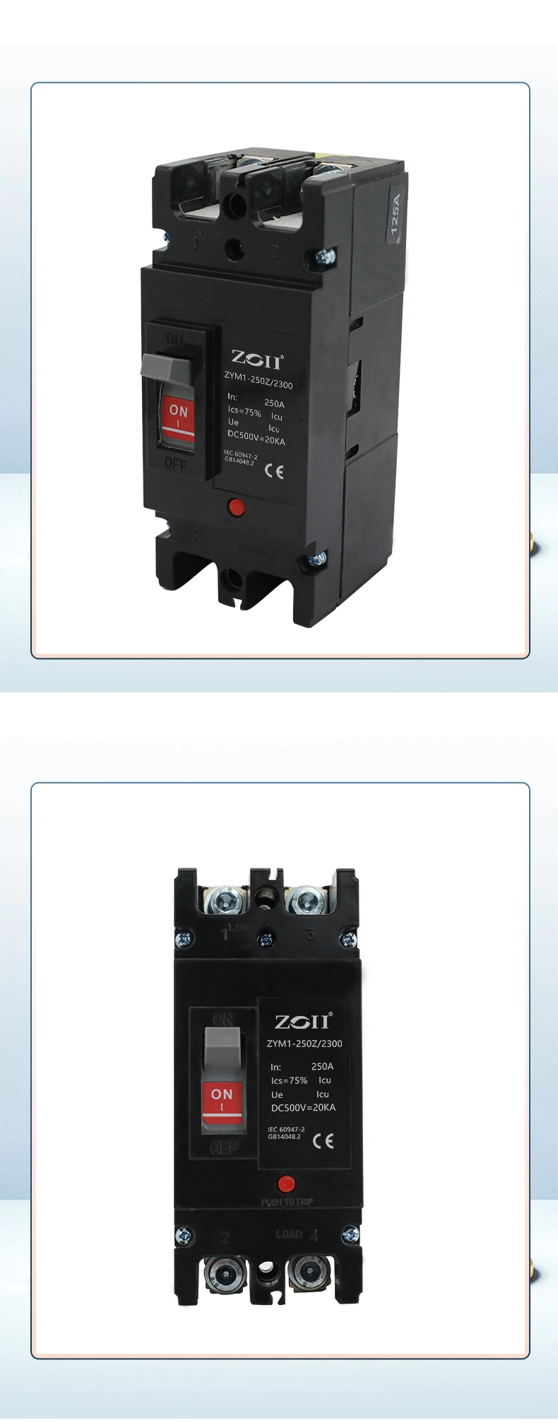 CE Certificates Zym1-125PV 80A 100A 125A 150A 200A 250A 1000V DC Moulded Case Circuit Breaker MCCB
