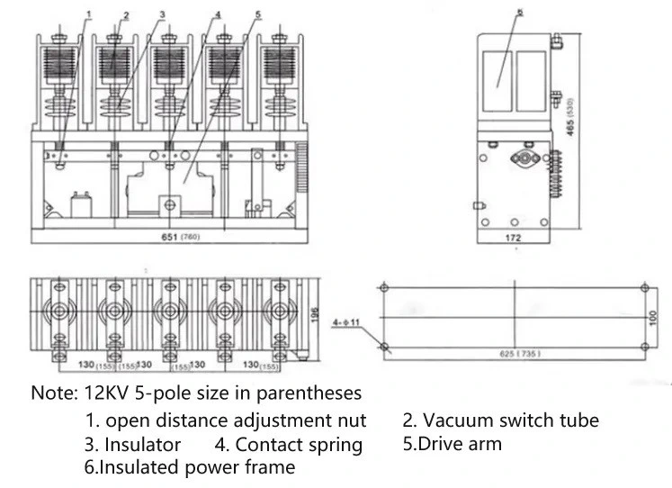 4 Pole 7.2kv 630A High Voltage Vacuum Contactor
