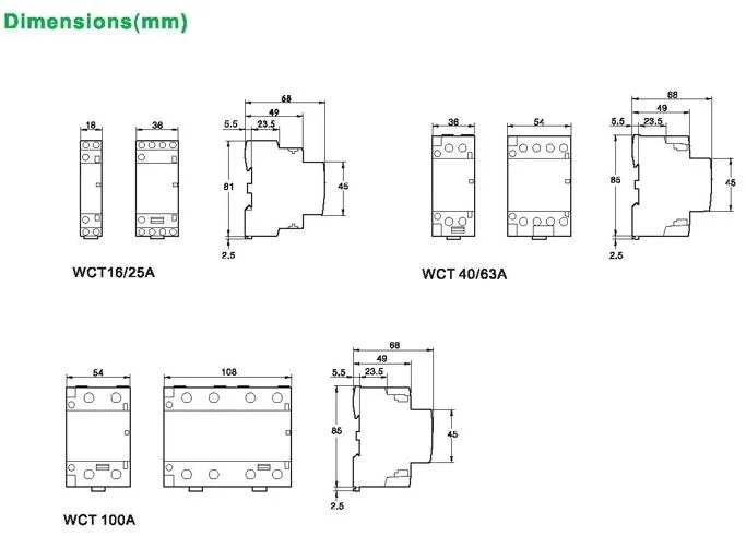 Domestic Contactor Ict DIN Rail Modular Contactor (WCT-63A 3P)