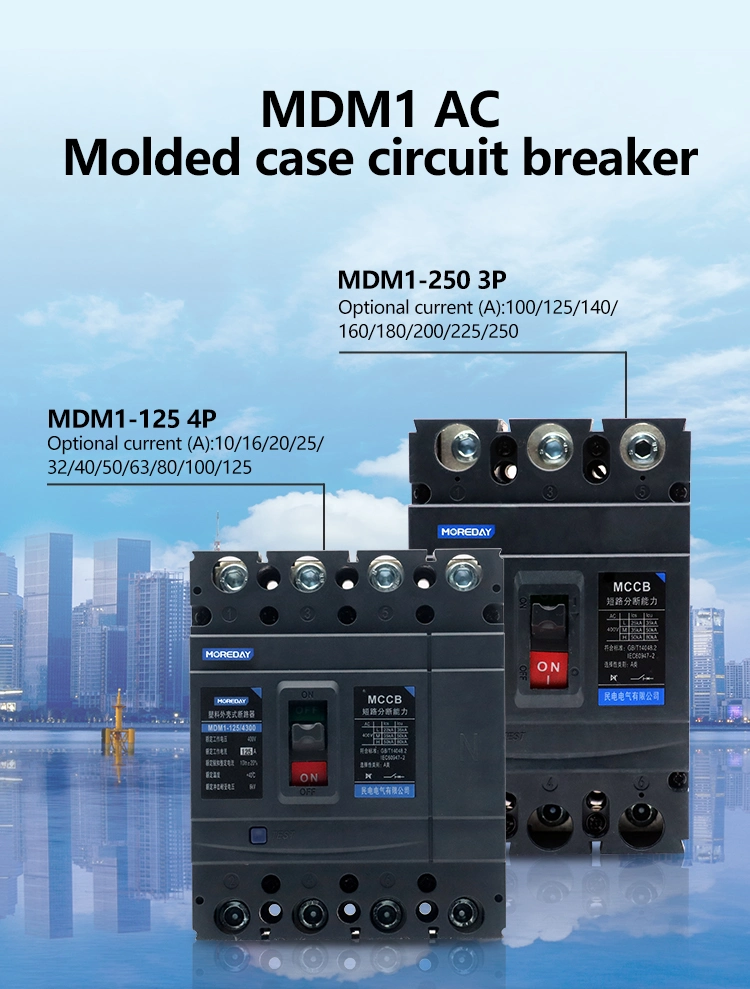 Moulded Case Circuit Breaker 3 Pole 4 Pole Electric Circuit Breakers AC MCCB 63A 80A 100A 125A 400A 630A