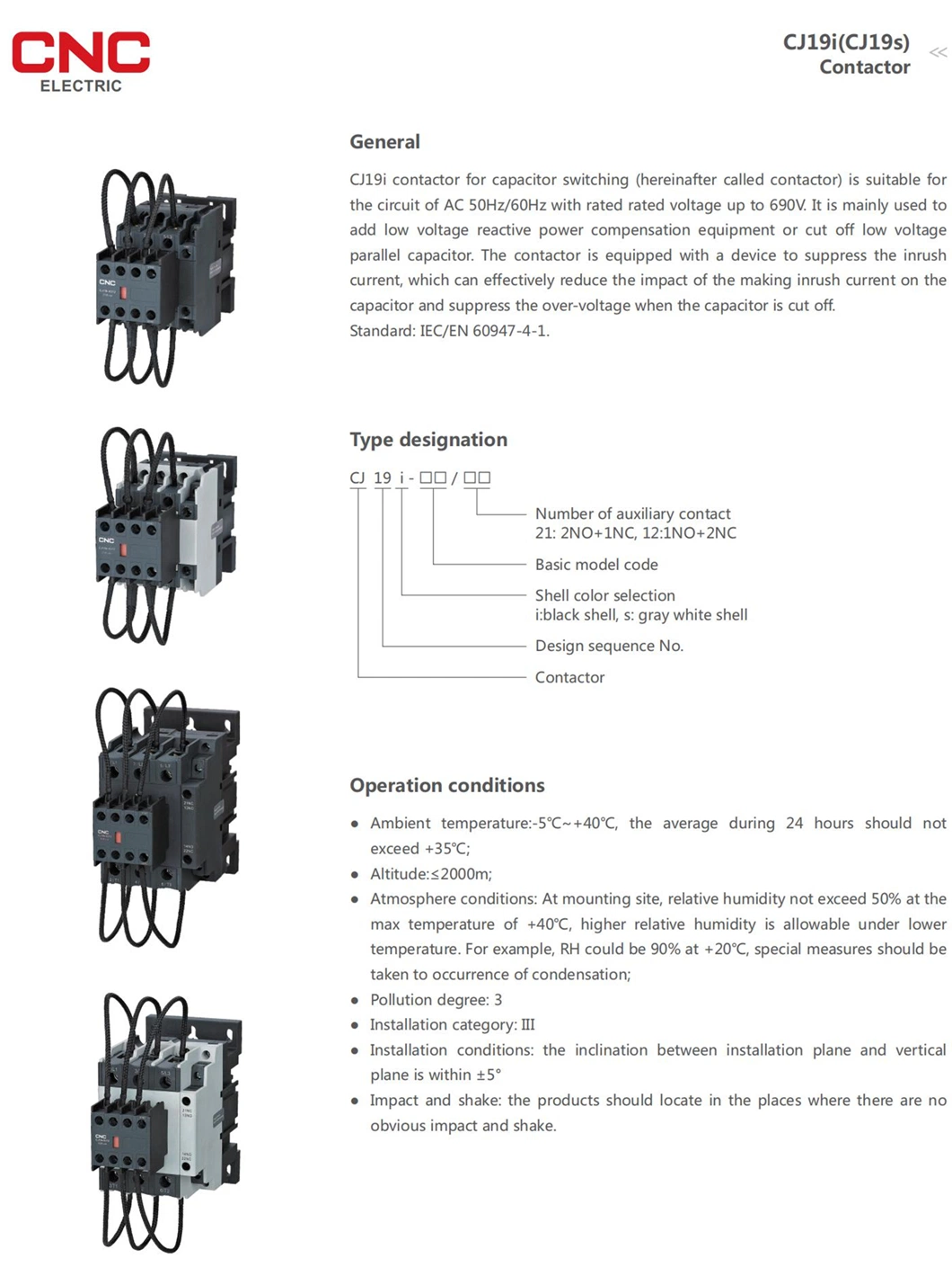 CNC Changeover Capacitor AC Contactor Cj19c High Quality 110V 220V 380V Electric Contactor (CJ19)