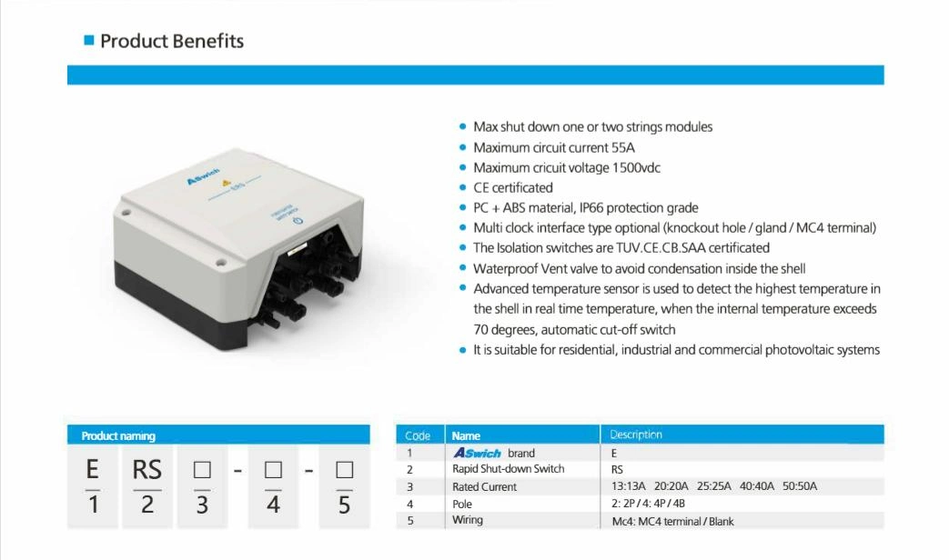 800V/1000V/1500V 2/4/8MPPT Firefighter Safety Switch Over-Voltage Protector for Solar Battery Energy