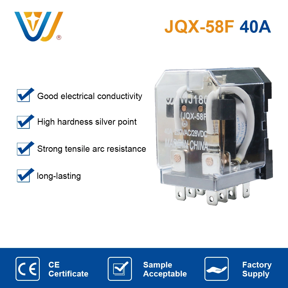 Wanjia Brand Magnetic Contactor Relay Jqx58f High Power Auto 40A 12VDC 24VDC 220V 250VAC Electromagnetic Relays