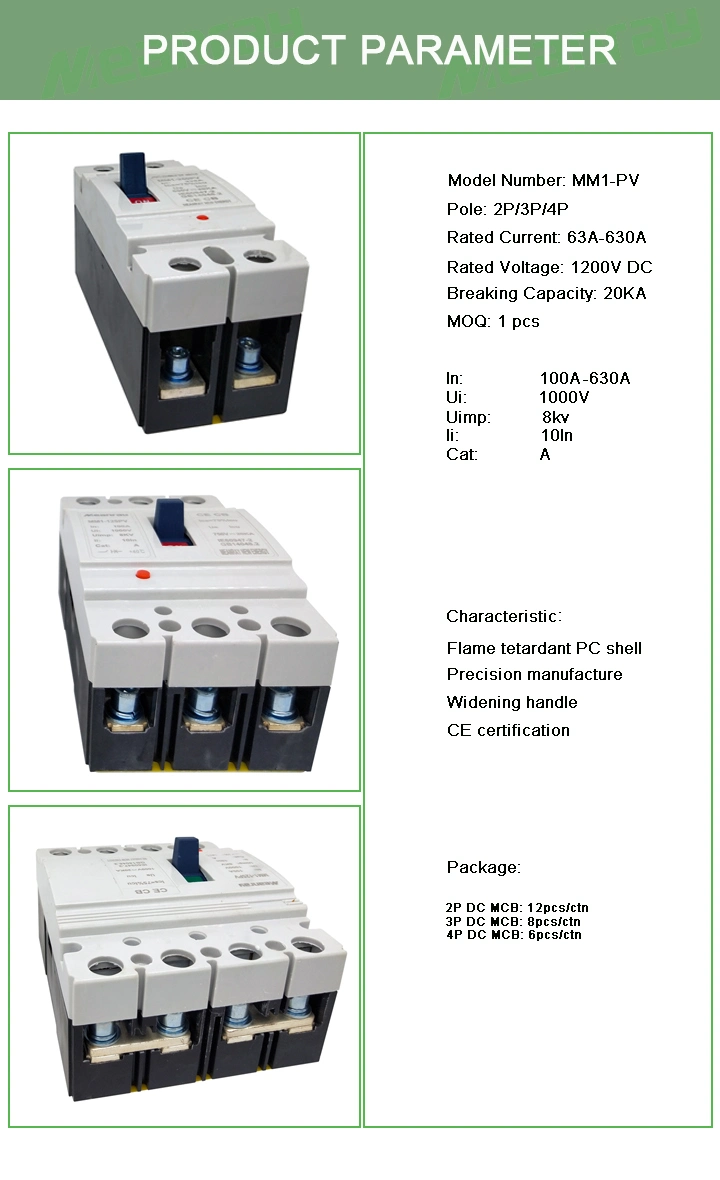 PV Application 600V 550V 2p Moulded Case Circuit Breaker MCCB 200A 250A
