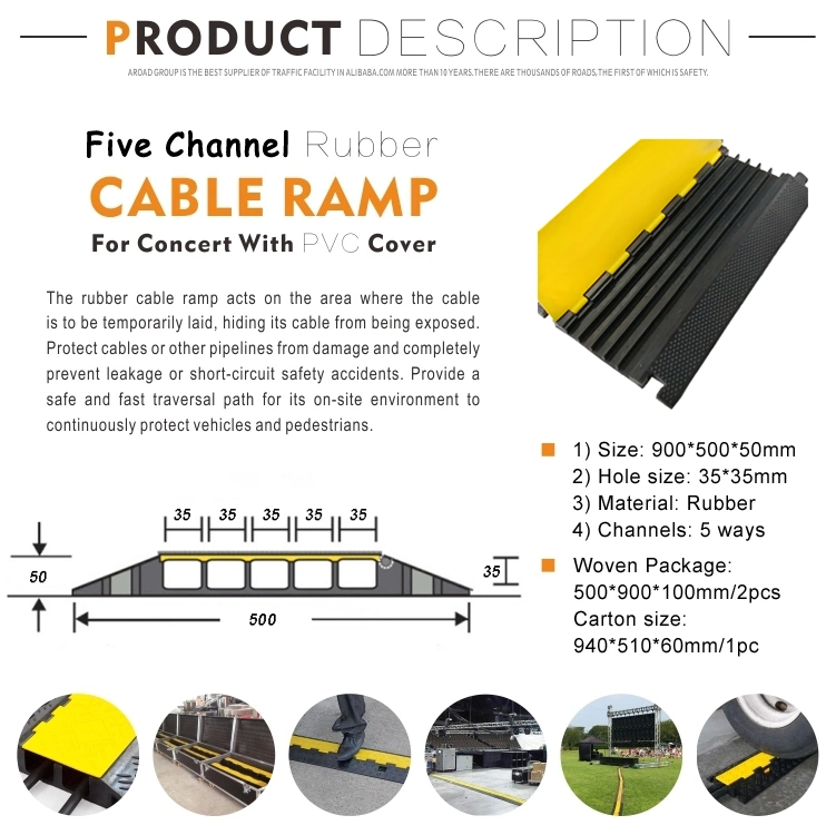 Yellow Color Lid Rubber Base 3 Channel Cable Ramp Cable Protector