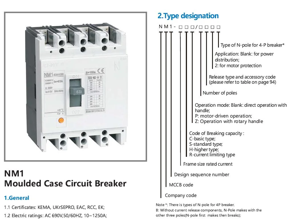 Nmi-125s/3300 Chint Electric Product 3p MCCB Circuit Breaker Switch 16A 20A 25A 32A 40A 50A 63A 80A 100A 125A