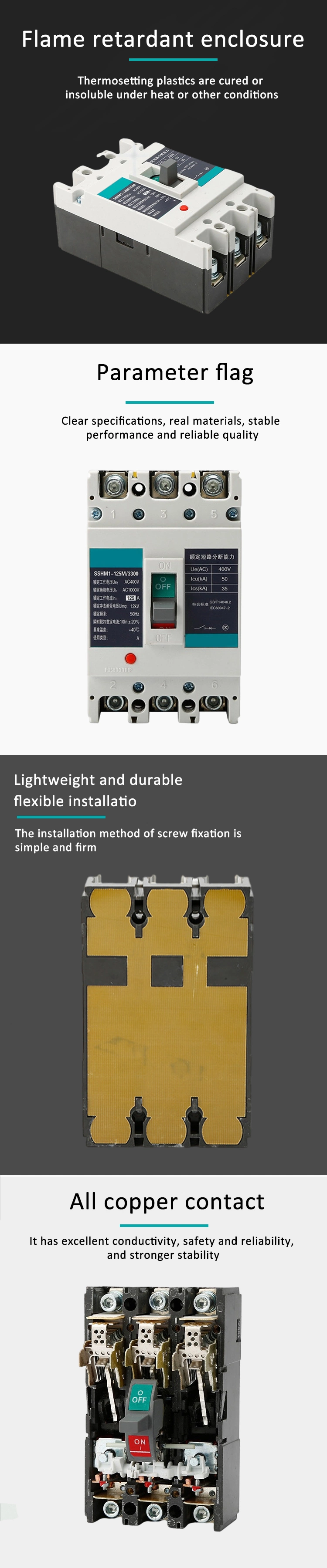 MCCB 2p 3p 4p Molded Case Circuit Breaker 100A 250A 400A