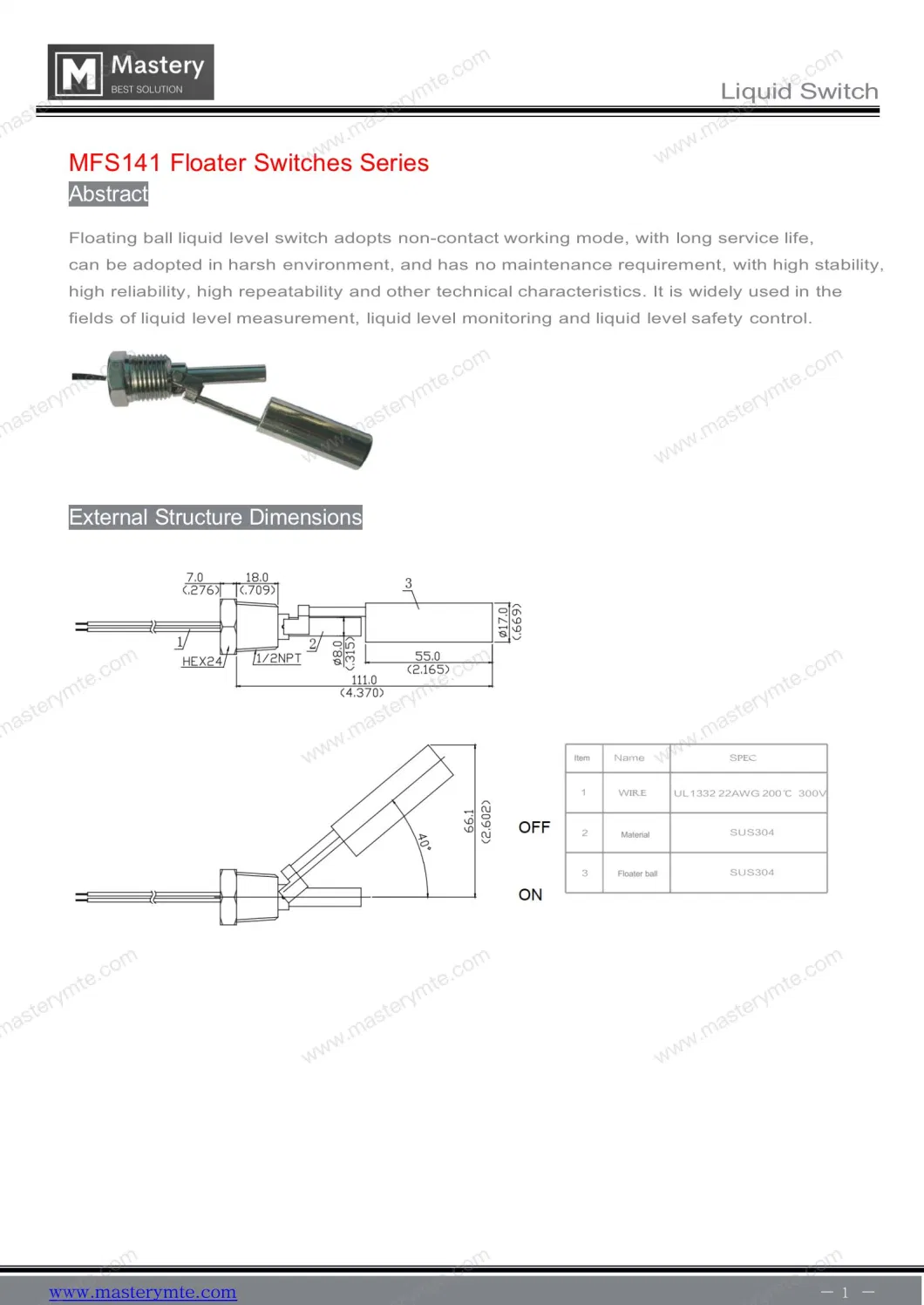 Economic Floater Float Switch Sensor Automatic Magnetic Water Tank Liquid Level Reed Switch Industrial Process/Fixture/ Control Non-Contact