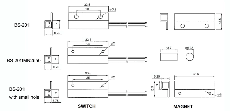 Normally Open Door Magnetic Contacts BS-2011wg