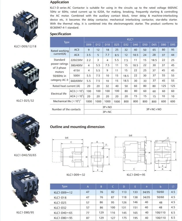 LC1 New Types of 3 Phase 9A 12A 18A 25A 32A 40A 65A 80A 95A AC Magnetic Contactor 220V 380V