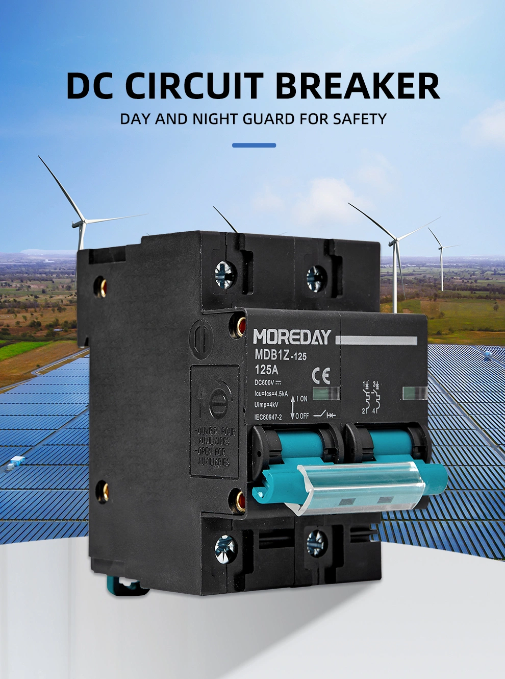 New DC MCB Circuit Breaker 1p 2p 4p 1000V 1500V PV Mini Miniature 20AMP 25AMP 32A 100A 100 AMP 125A 150A 200A 300A Solar Use