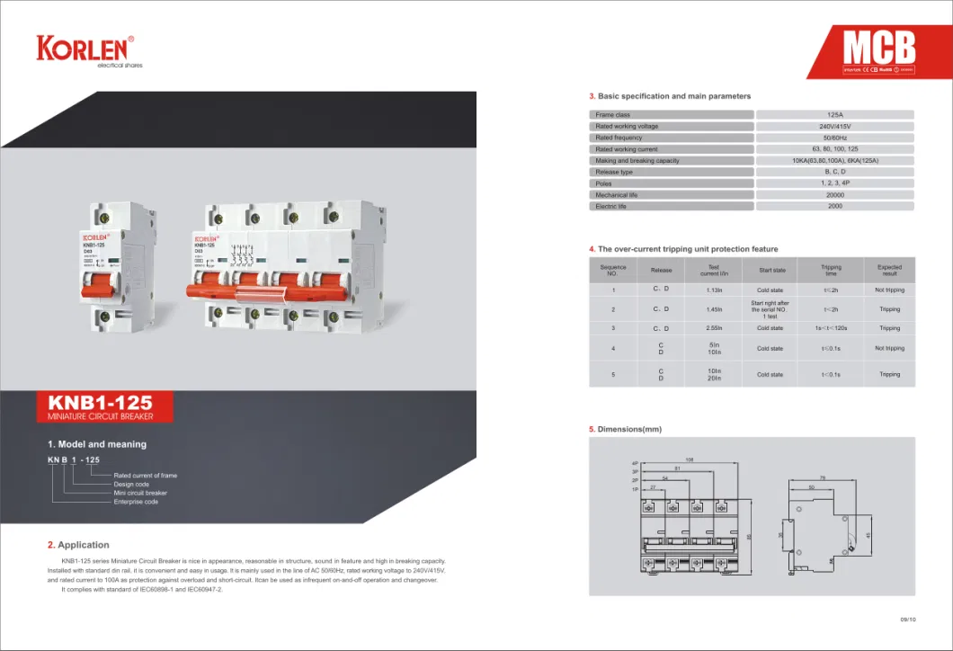 New MCB 63A, 80A, 100A, 125A with High Breaking Capacity 10ka IEC/En60898 60947 Circuit Breaker