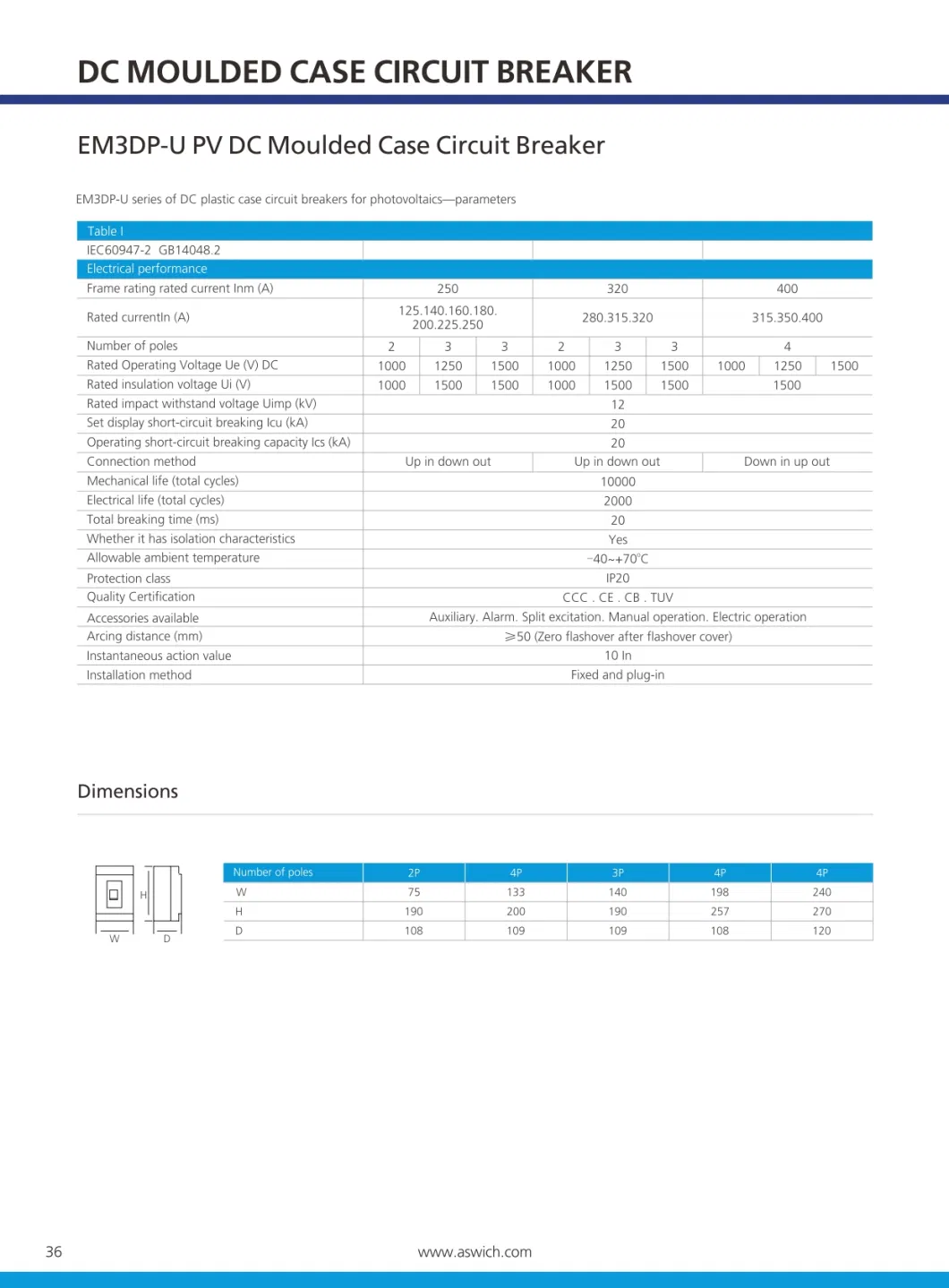 MCCB DC 3p MCCB Arc Fault Circuit Breaker MCCB 3p 4p 125A 160A 250A 400A DC MCCB