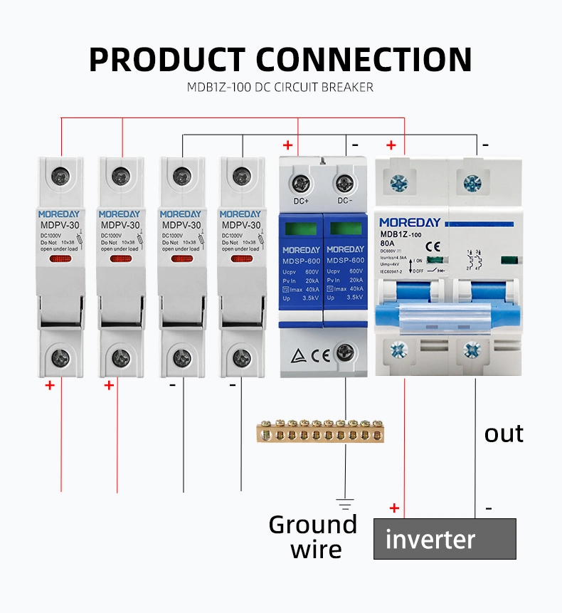 Miniature Circuit Breaker 2p 80A 100A 125A AMP 440V/500V DC Breaker MCB Disconnect Switch for Solar PV System Thermal Magnetic